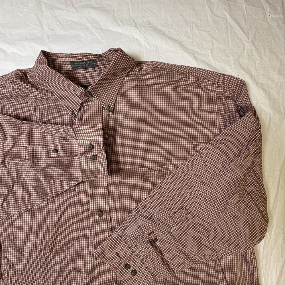 Van‎ Heusen Mens long sleeve dress shirt, checkered design, size XL red/white